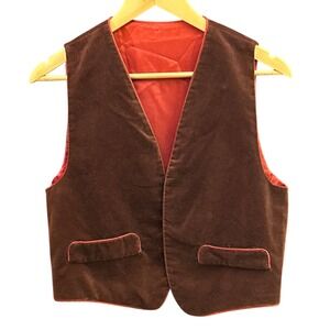 Vintage 70s 80s Brown Velvet Vest Red Lined ILGWU Union Made USA Retro Unisex